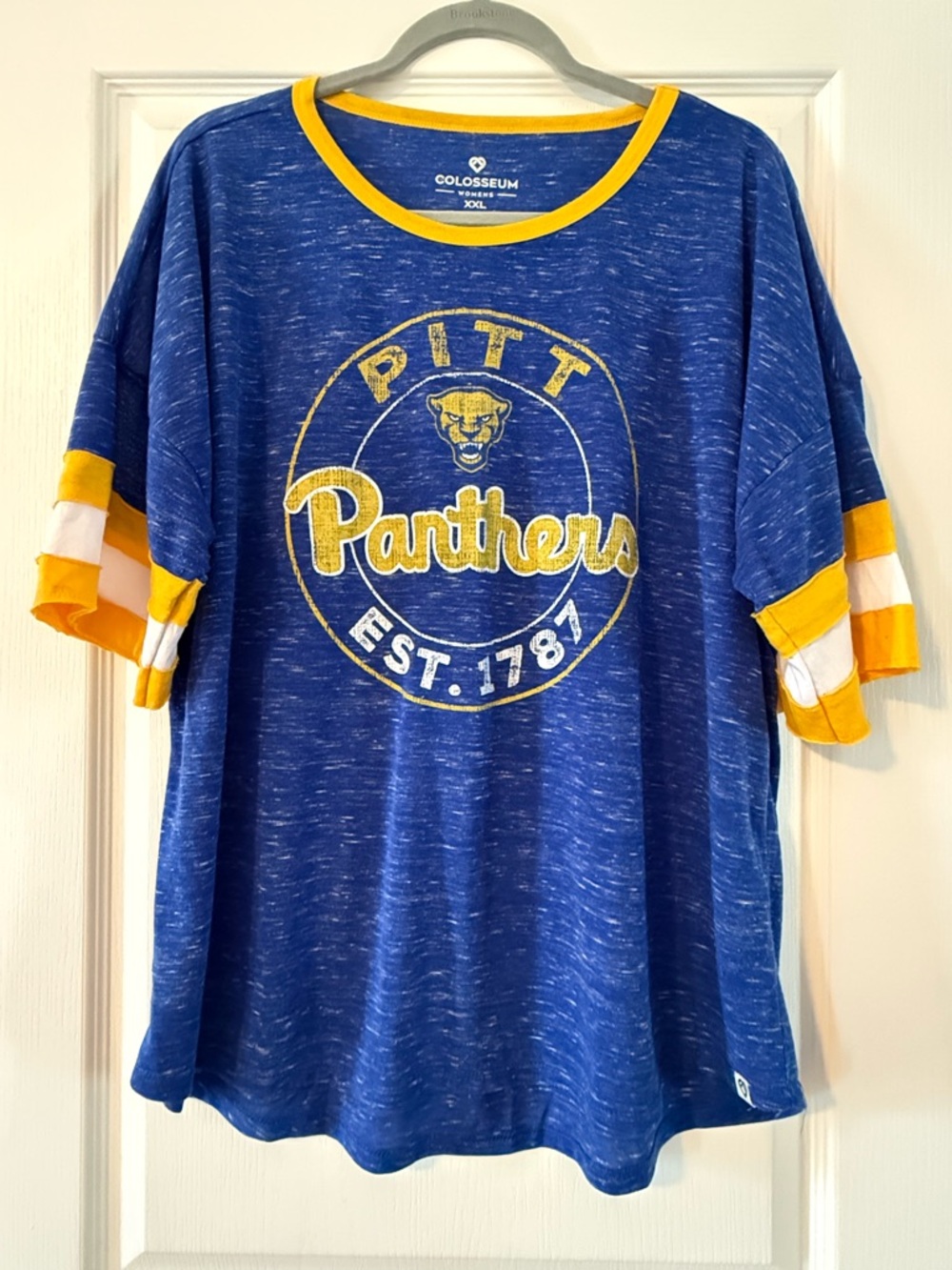 Colosseum Womens Pitt Panthers Blue & Yellow Short Sleeve Tee Size XXL